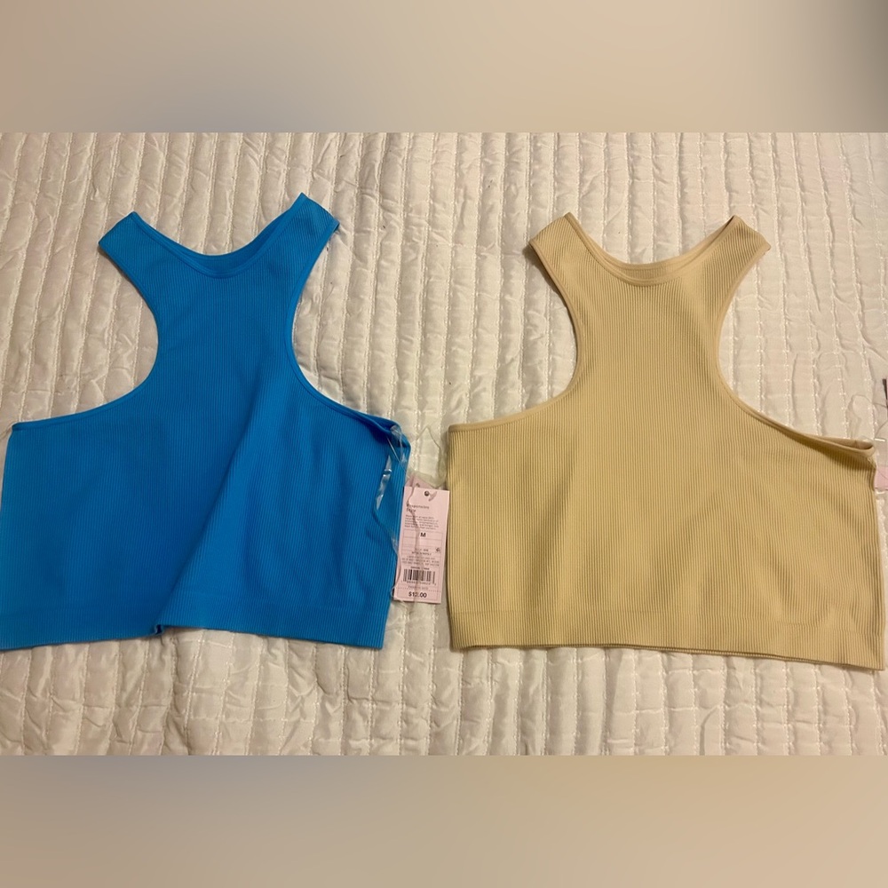 wild fable Ribbed Racerback Crop Top - Blue and Beige